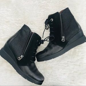 Fall Wedge Booties - Leather and Suede